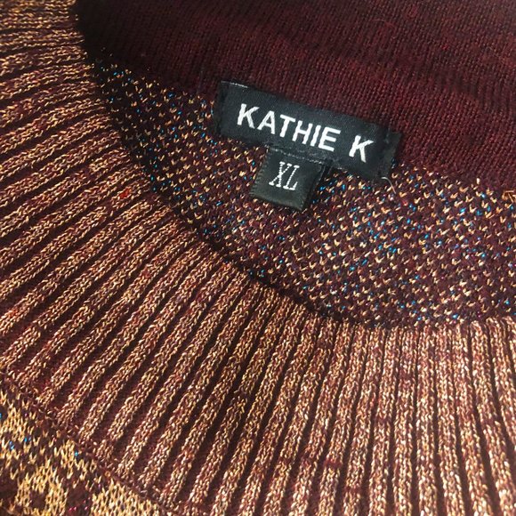 KATHIE K Wool Blend Auburn Multi Color Metallic Thread Sweater Excellent Size XL - Picture 5 of 6